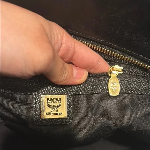 MCM Black Zip Tote with Gold Studs - Picture 11 of 13